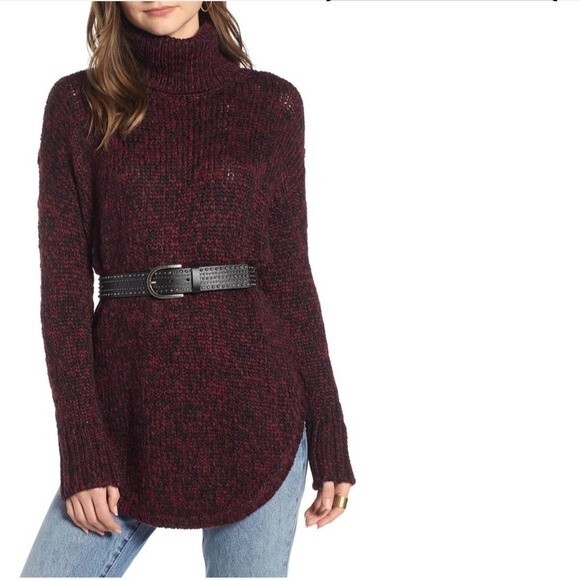 Treasure & Bond Turtleneck Sweater Chunky Marled Burgundy & Black Size Small - Picture 1 of 12